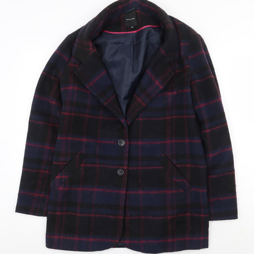 New Look Womens Blue Geometric Pea Coat Coat Size 10 Button