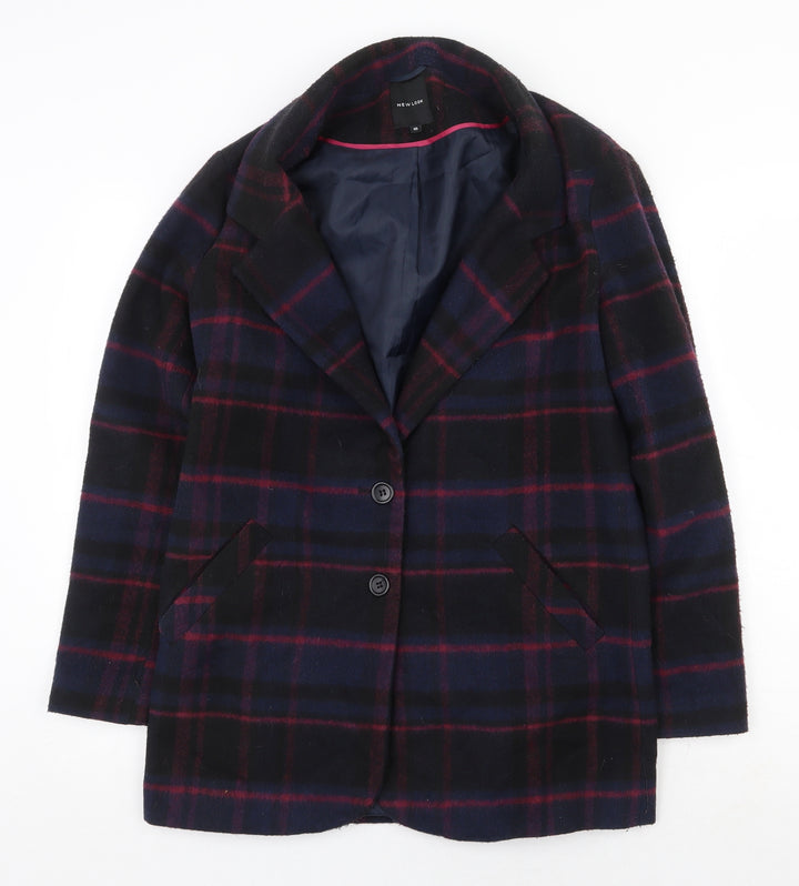 New Look Womens Blue Geometric Pea Coat Coat Size 10 Button