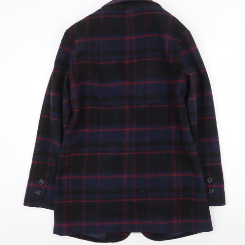 New Look Womens Blue Geometric Pea Coat Coat Size 10 Button