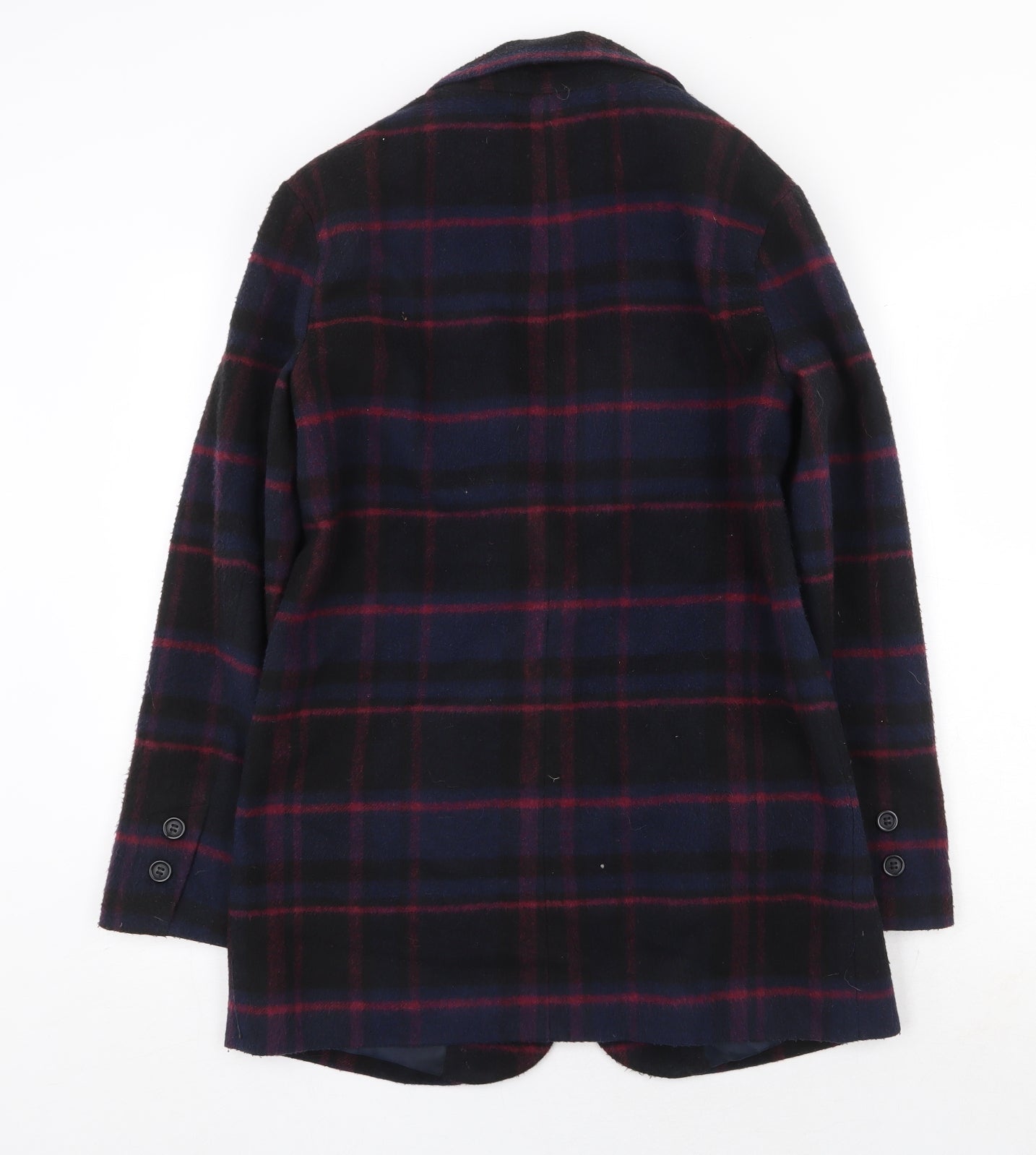 New Look Womens Blue Geometric Pea Coat Coat Size 10 Button