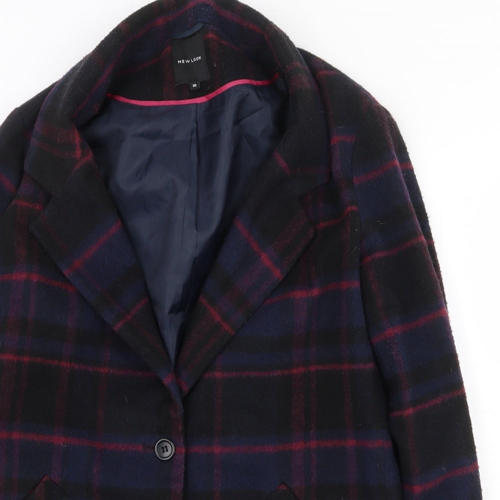 New Look Womens Blue Geometric Pea Coat Coat Size 10 Button