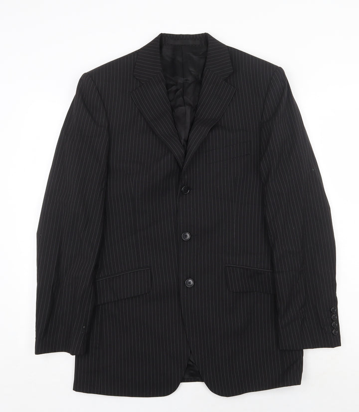 Marks and Spencer Mens Black Striped Wool Jacket Blazer Size 36 Regular