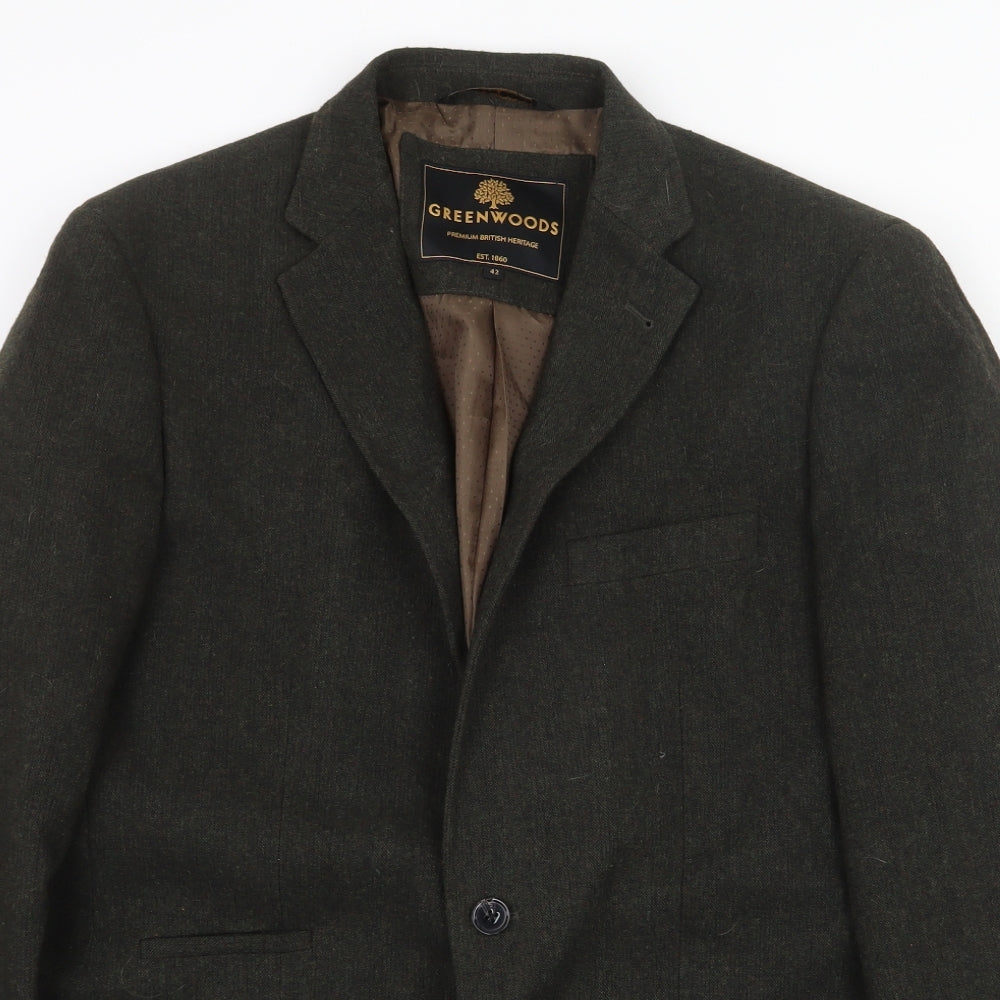 Greenwoods Mens Grey Wool Jacket Blazer Size 42 Regular
