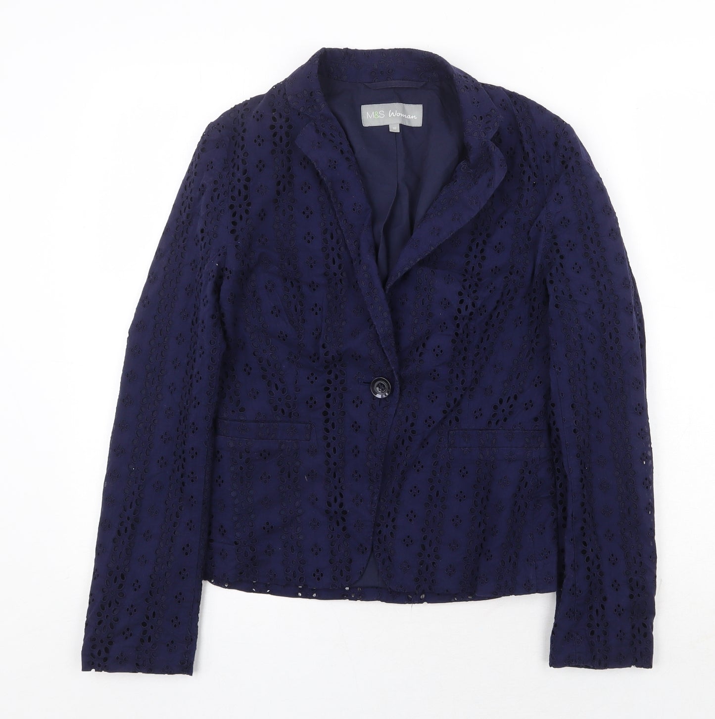 Marks and Spencer Womens Black Jacket Blazer Size 10 Button - Broderie Anglaise
