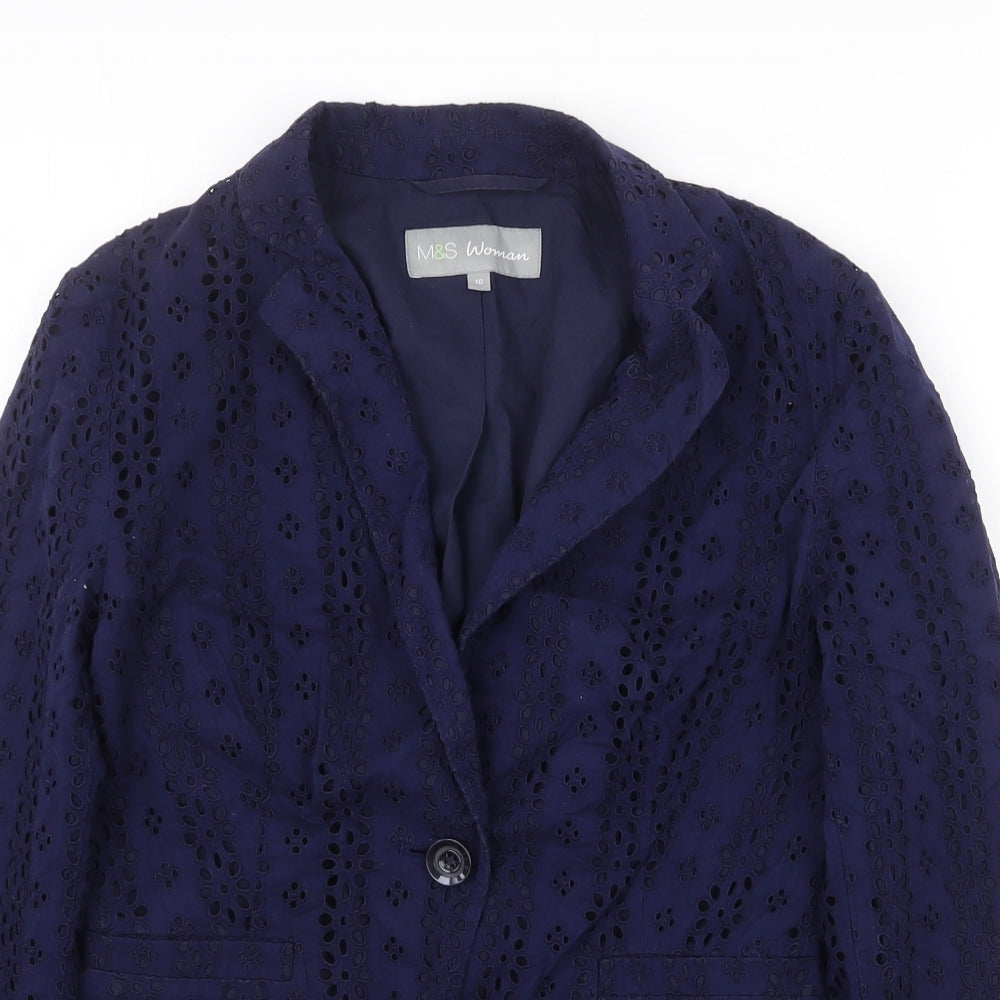 Marks and Spencer Womens Black Jacket Blazer Size 10 Button - Broderie Anglaise