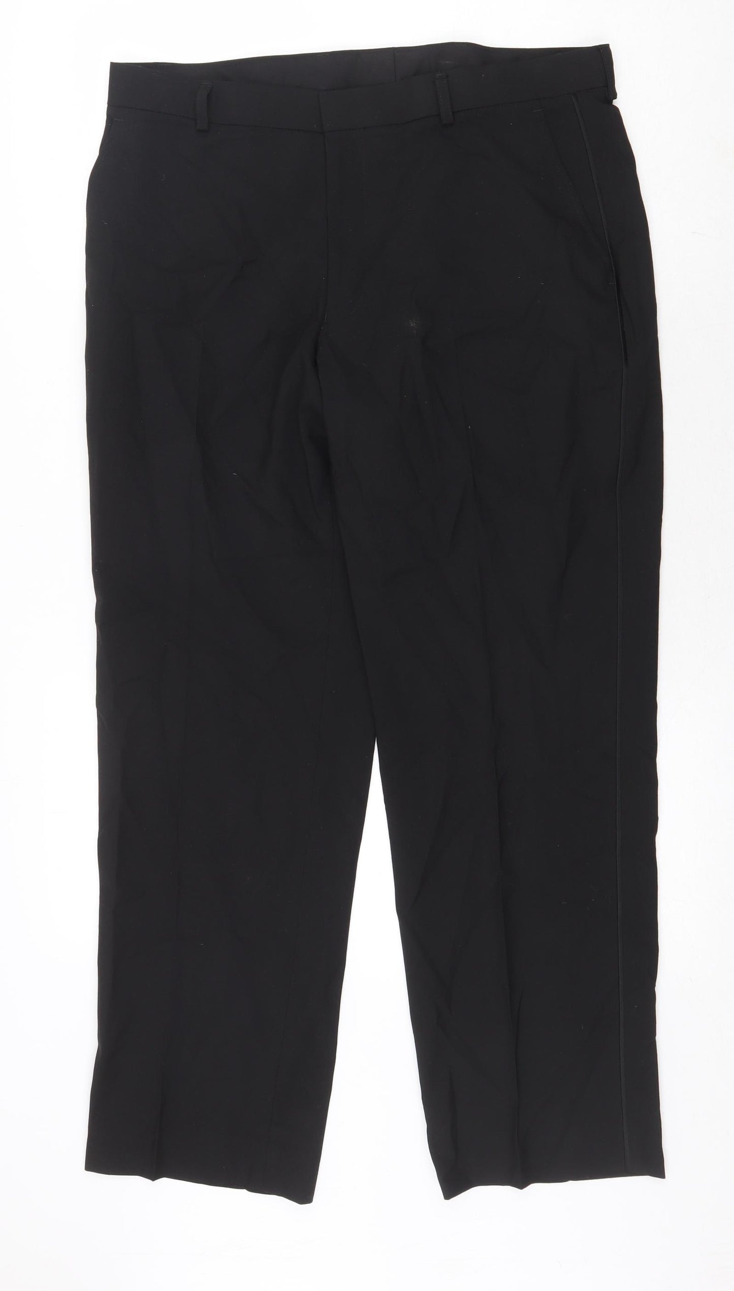 Marks and Spencer Mens Black Polyester Trousers Size 34 in Regular Zip