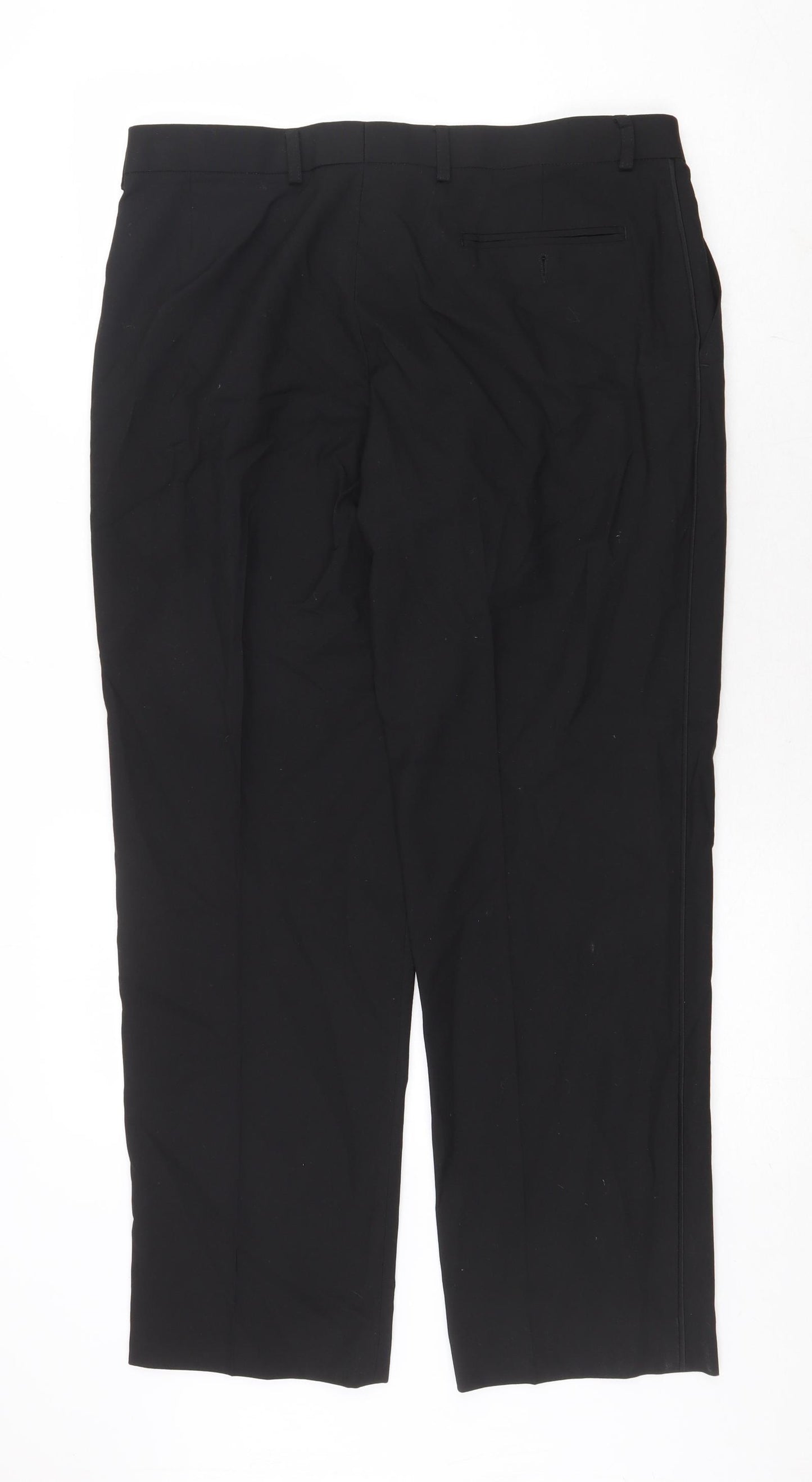 Marks and Spencer Mens Black Polyester Trousers Size 34 in Regular Zip