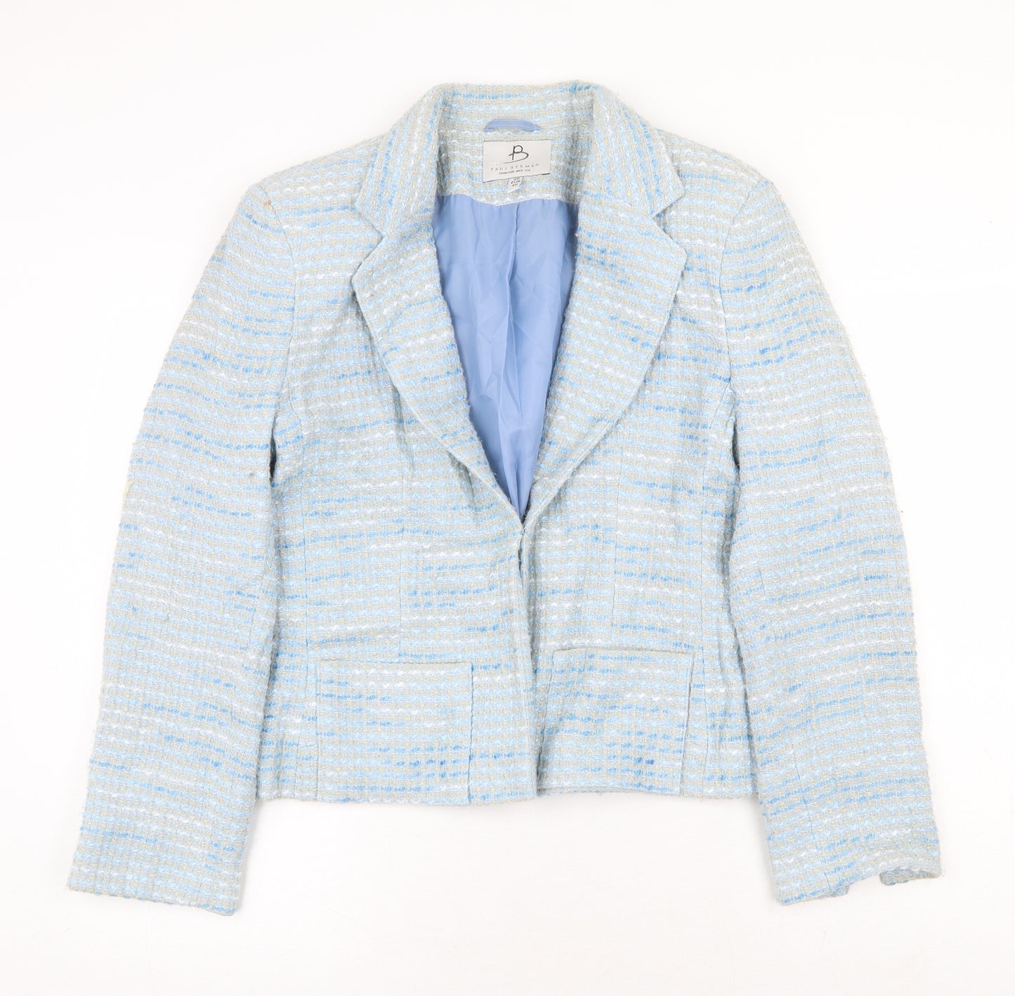 Paul Berman Womens Blue Geometric Jacket Blazer Size 20 Button
