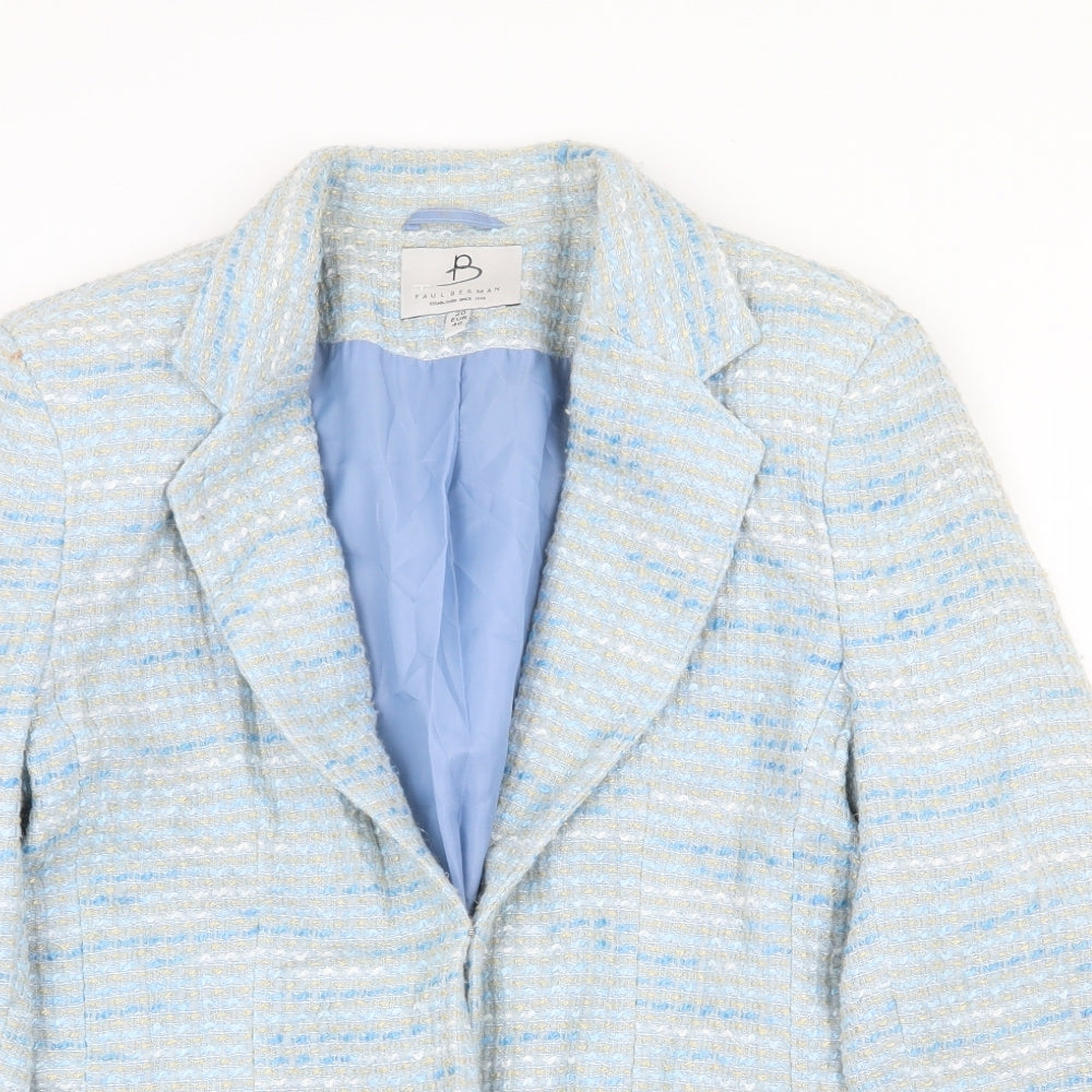 Paul Berman Womens Blue Geometric Jacket Blazer Size 20 Button