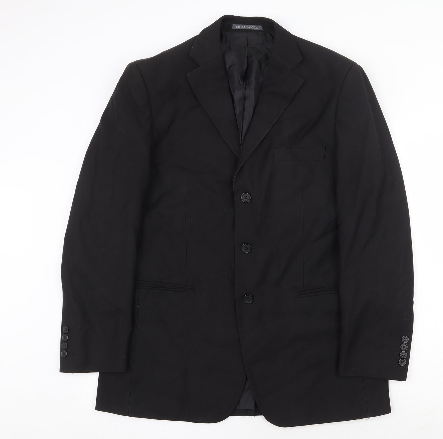 Greenwoods Mens Black Polyester Jacket Suit Jacket Size 40 Regular