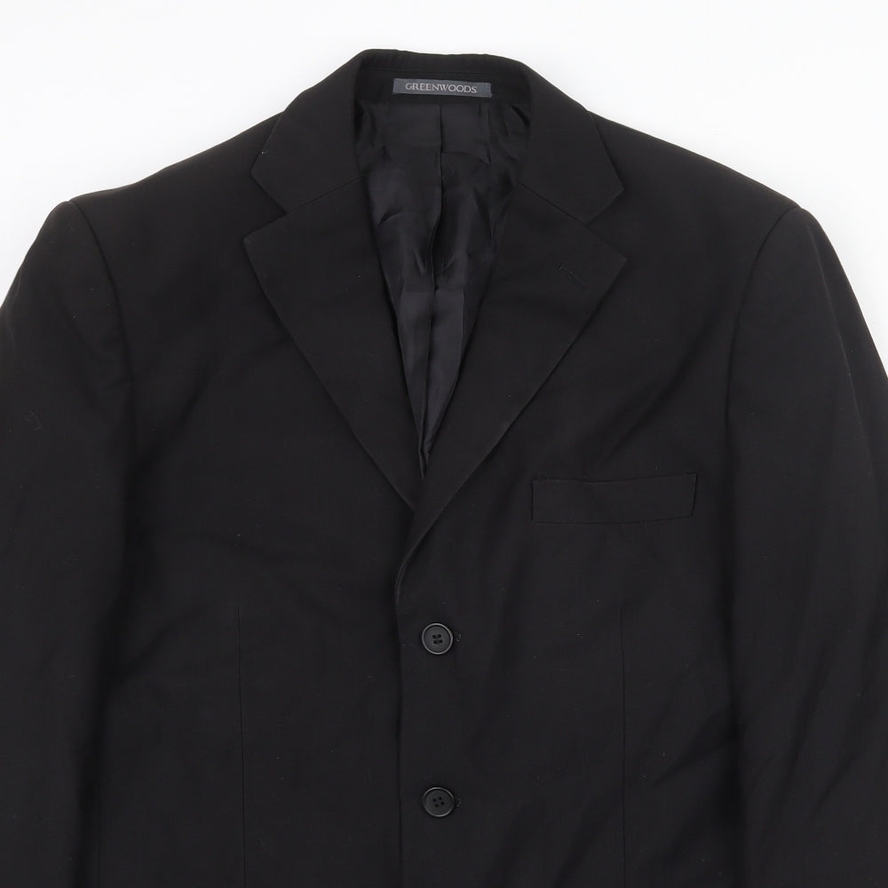 Greenwoods Mens Black Polyester Jacket Suit Jacket Size 40 Regular