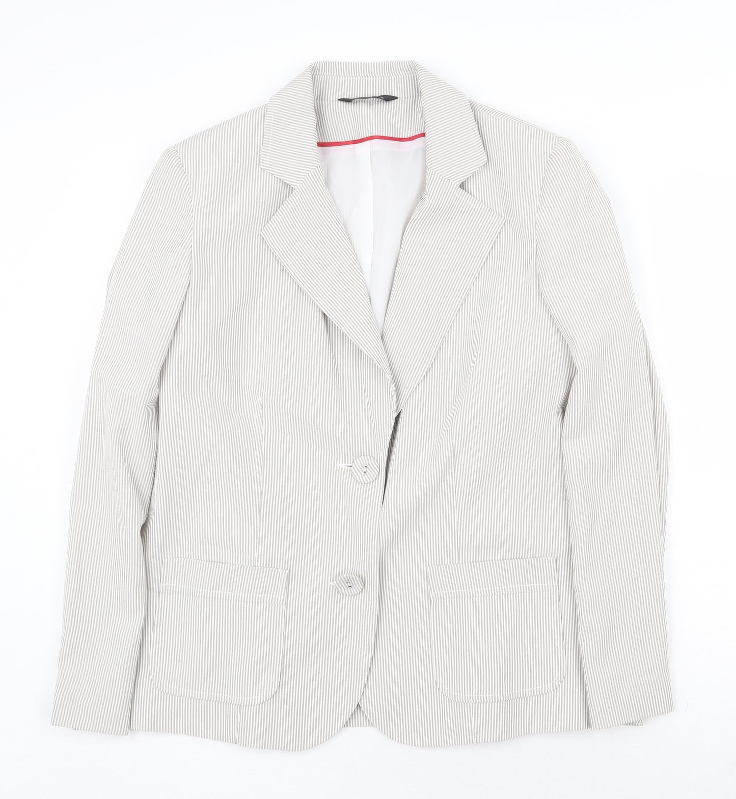 Bonmarché Womens Grey Striped Jacket Blazer Size 14 Button