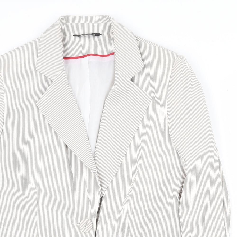 Bonmarché Womens Grey Striped Jacket Blazer Size 14 Button
