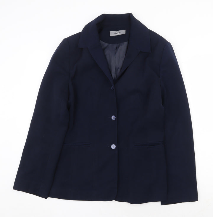 AMARANTO Womens Blue Jacket Blazer Size 12 Button
