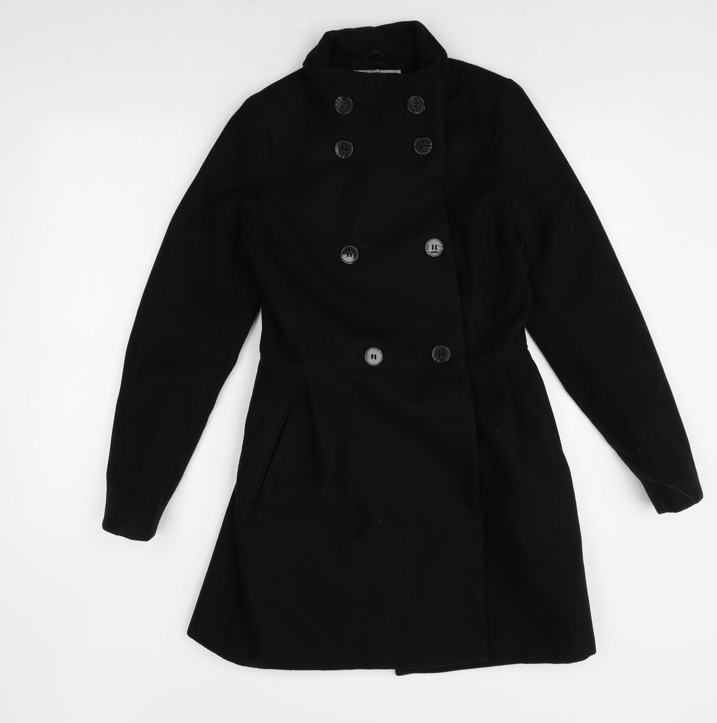 Pull&Bear Womens Black Pea Coat Coat Size M Button