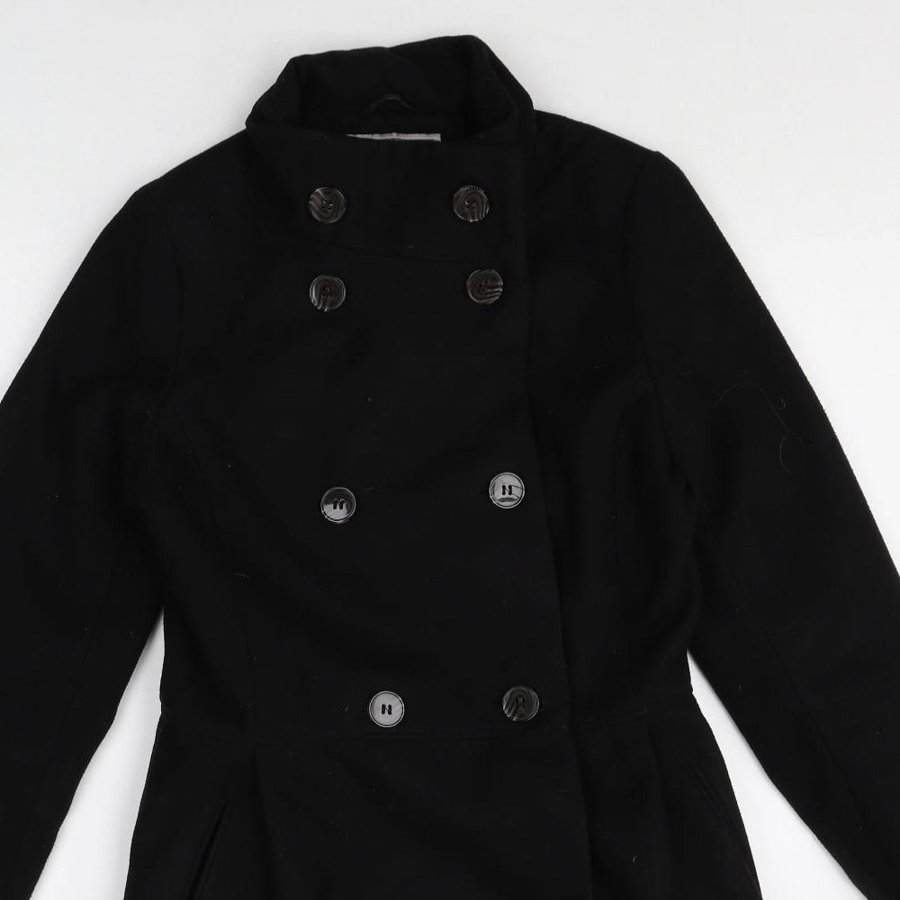 Pull&Bear Womens Black Pea Coat Coat Size M Button