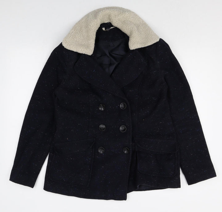 Marks and Spencer Womens Blue Geometric Pea Coat Coat Size 10 Button
