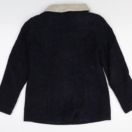 Marks and Spencer Womens Blue Geometric Pea Coat Coat Size 10 Button