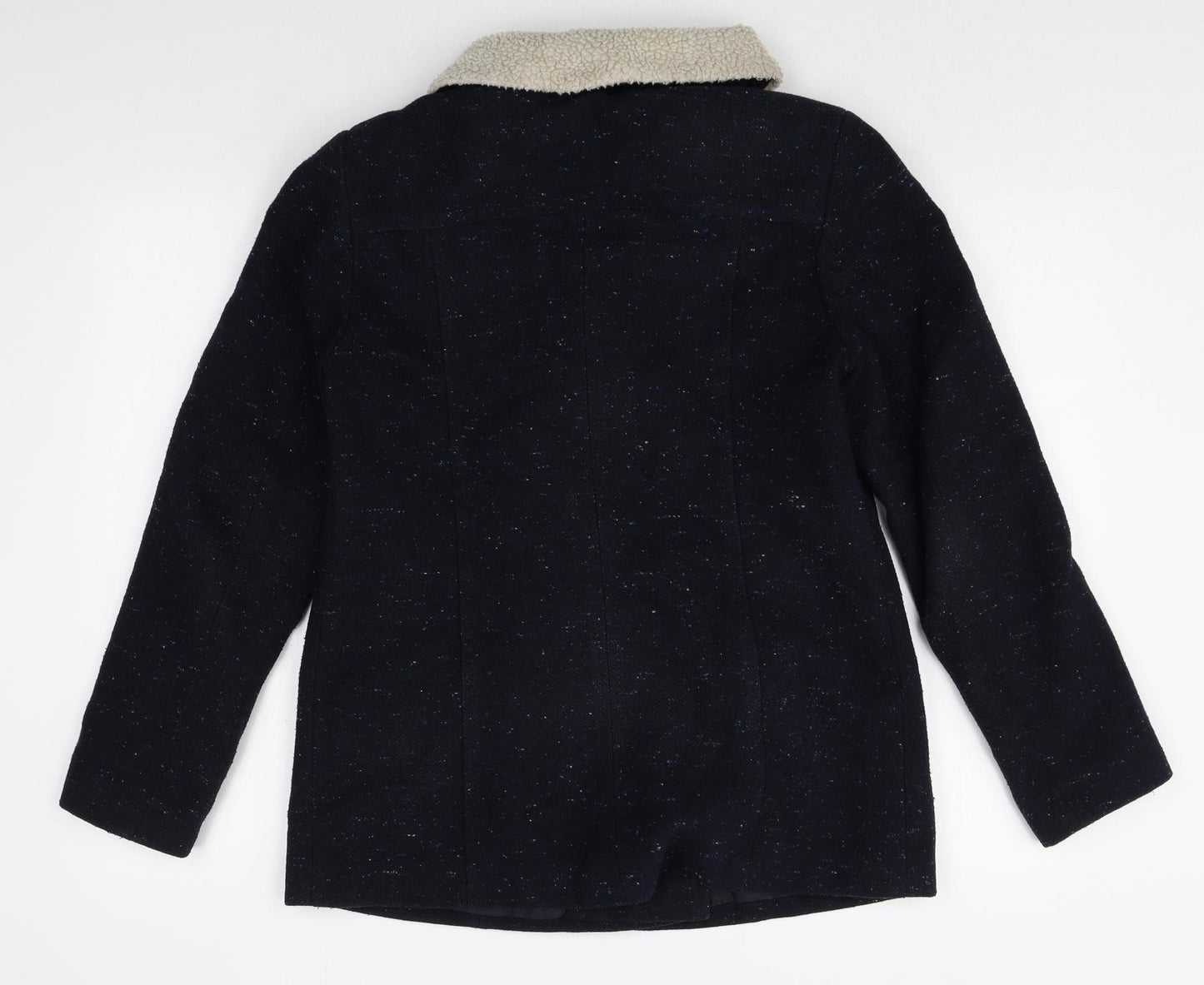 Marks and Spencer Womens Blue Geometric Pea Coat Coat Size 10 Button