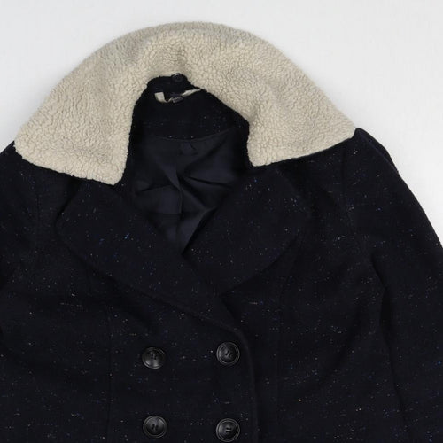 Marks and Spencer Womens Blue Geometric Pea Coat Coat Size 10 Button
