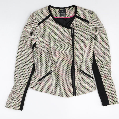Atmosphere Womens Beige Geometric Biker Jacket Size 8 Zip