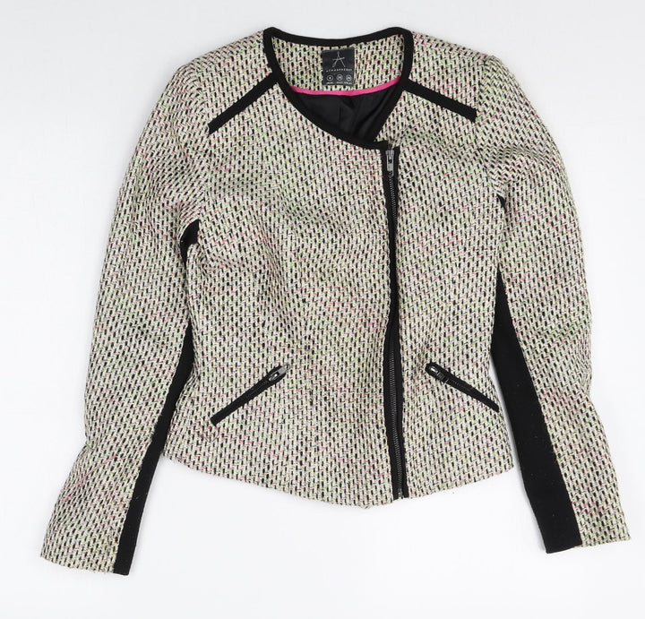 Atmosphere Womens Beige Geometric Biker Jacket Size 8 Zip