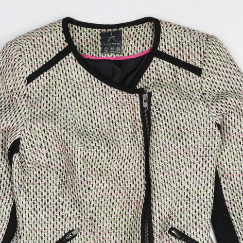 Atmosphere Womens Beige Geometric Biker Jacket Size 8 Zip