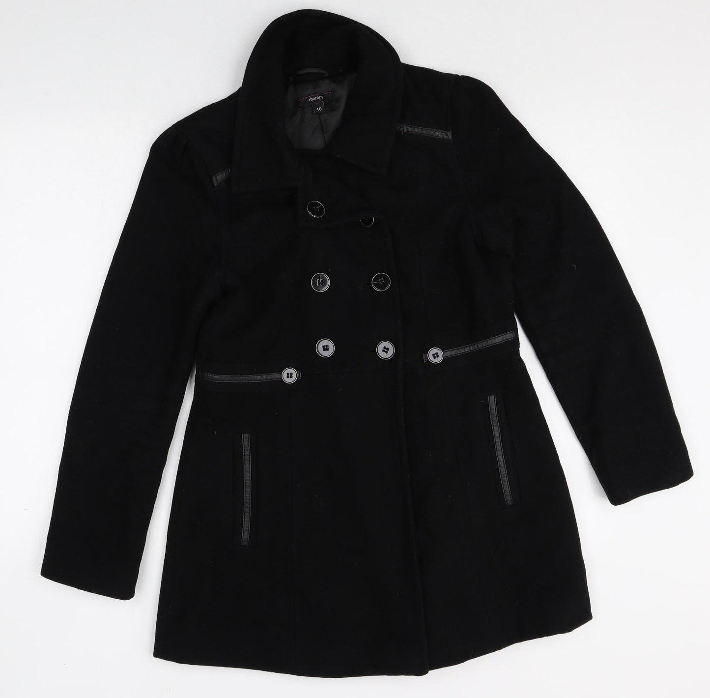 Therapy Womens Black Pea Coat Jacket Size 10 Button