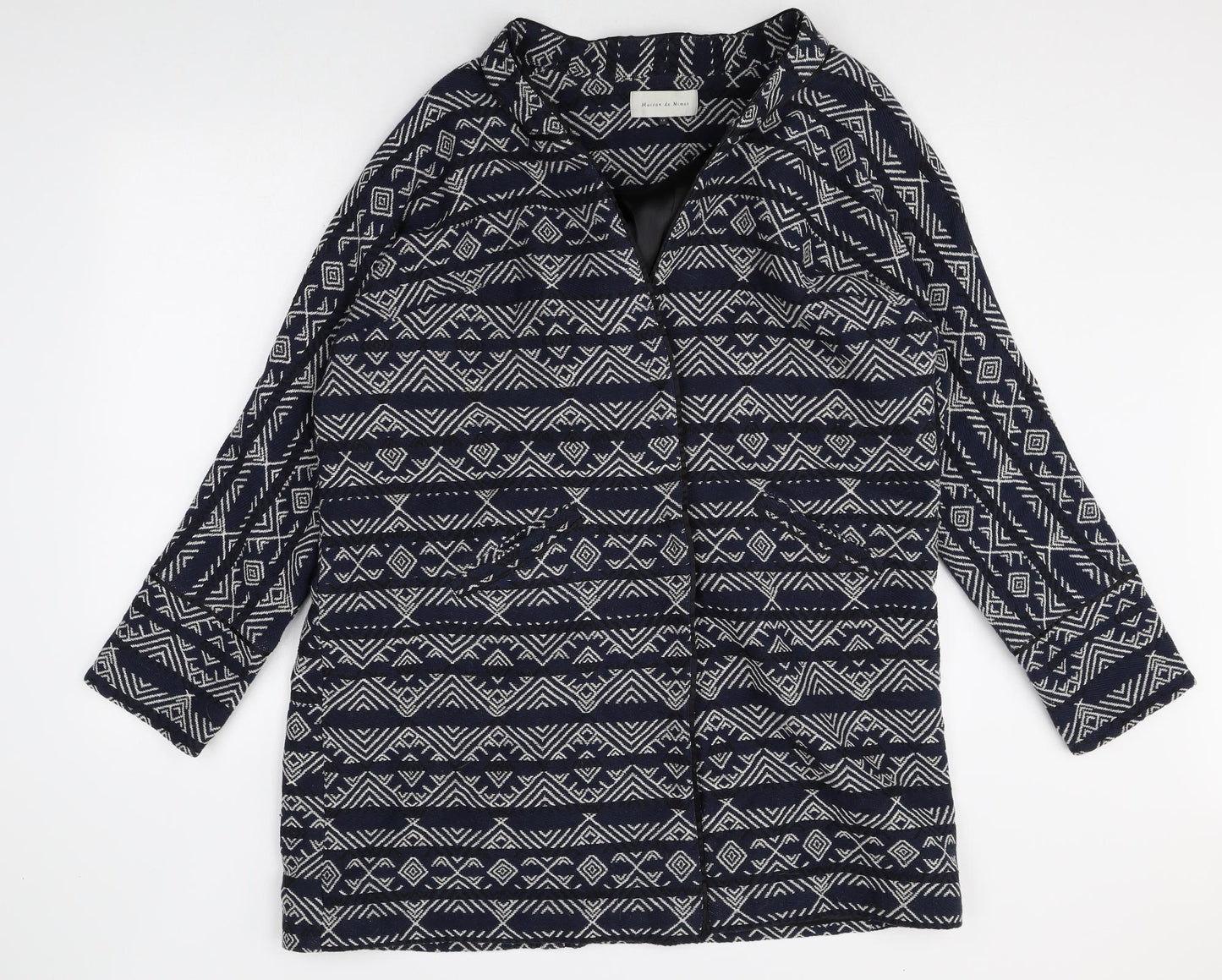 Maison de nimes Womens Blue Geometric Overcoat Coat Size 12 Snap