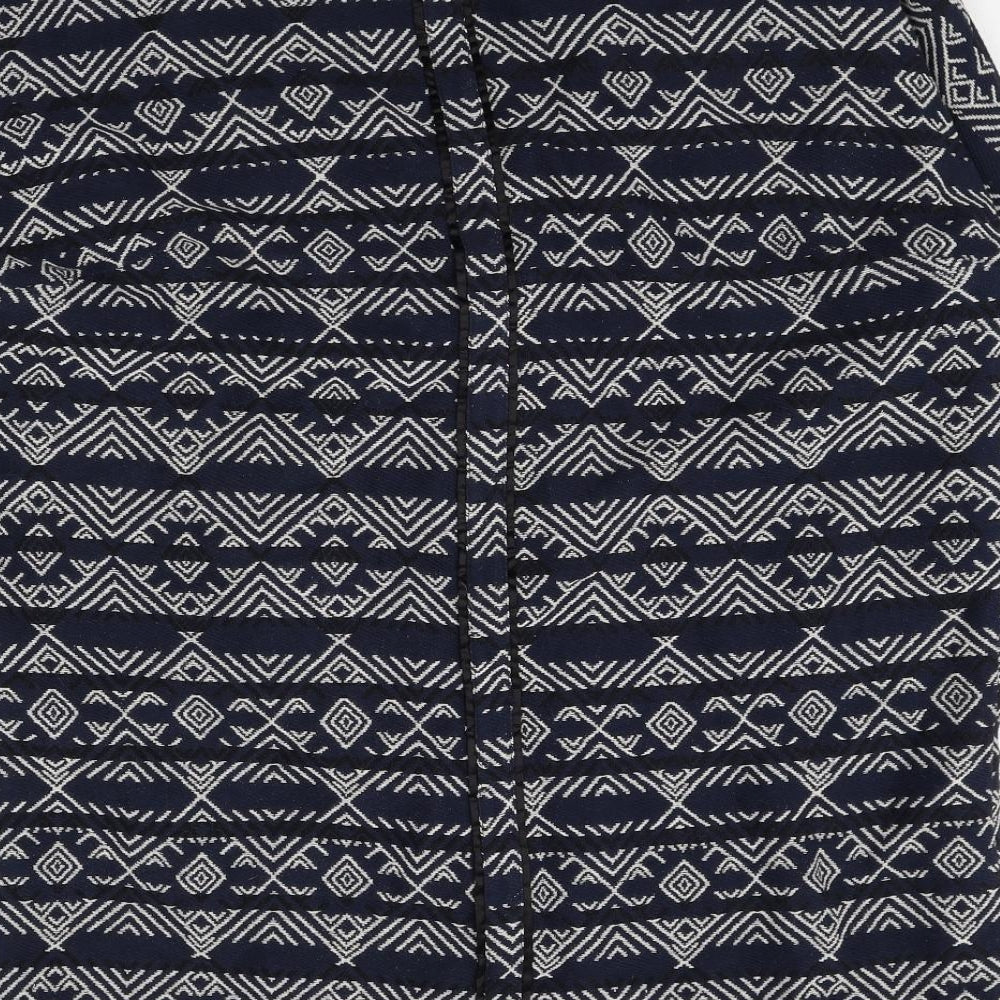 Maison de nimes Womens Blue Geometric Overcoat Coat Size 12 Snap