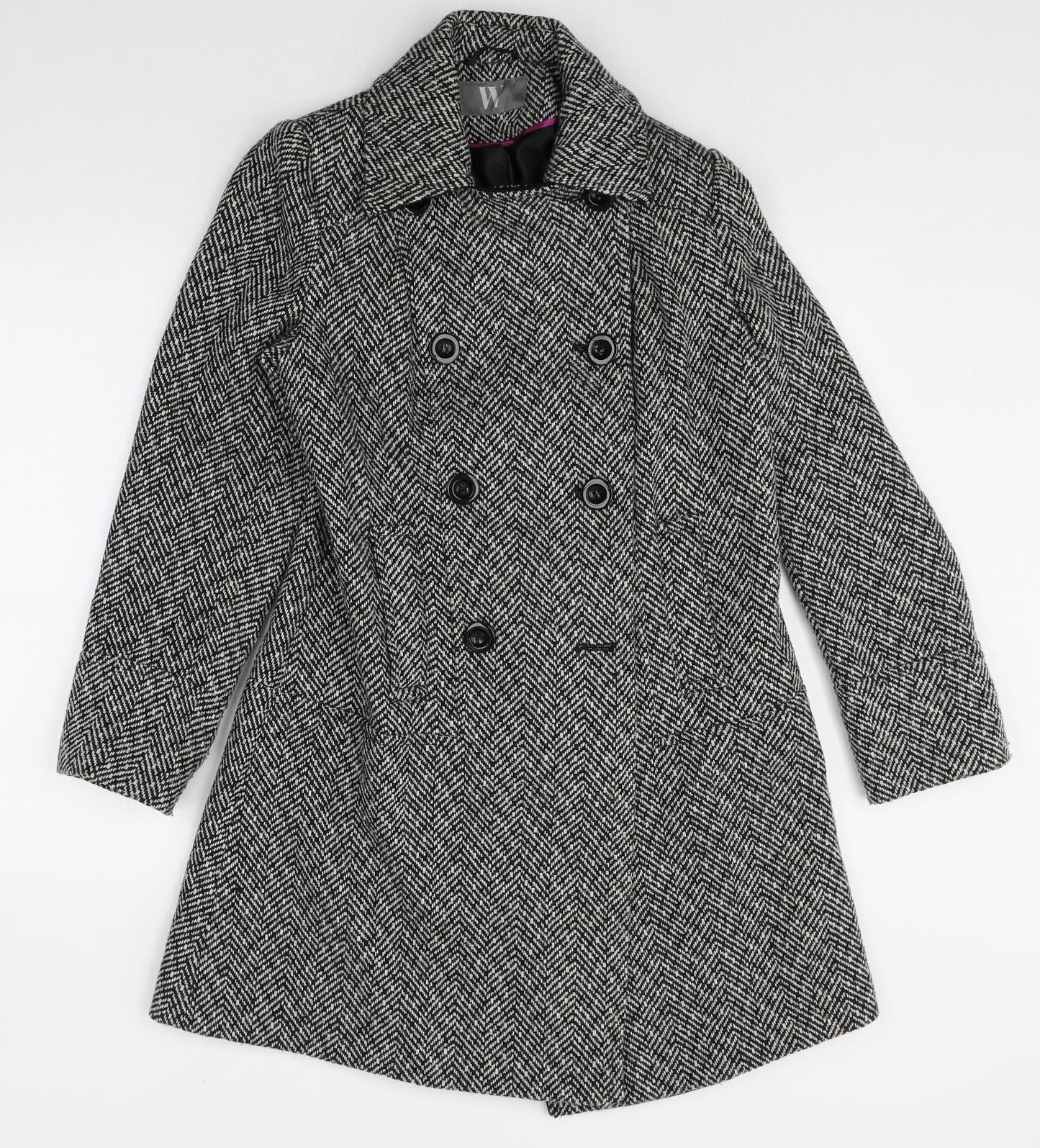 BHS Womens Multicoloured Herringbone Pea Coat Coat Size 12 Button