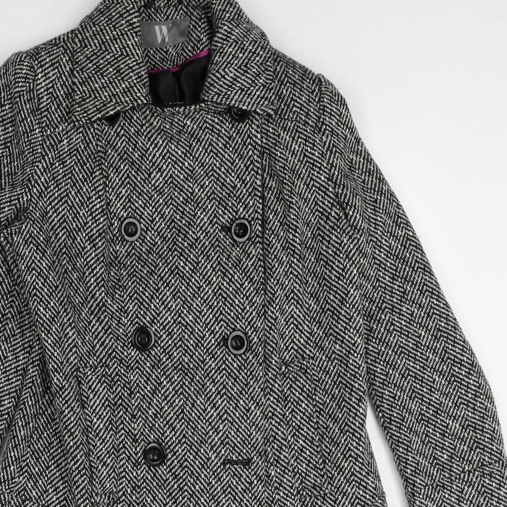 BHS Womens Multicoloured Herringbone Pea Coat Coat Size 12 Button