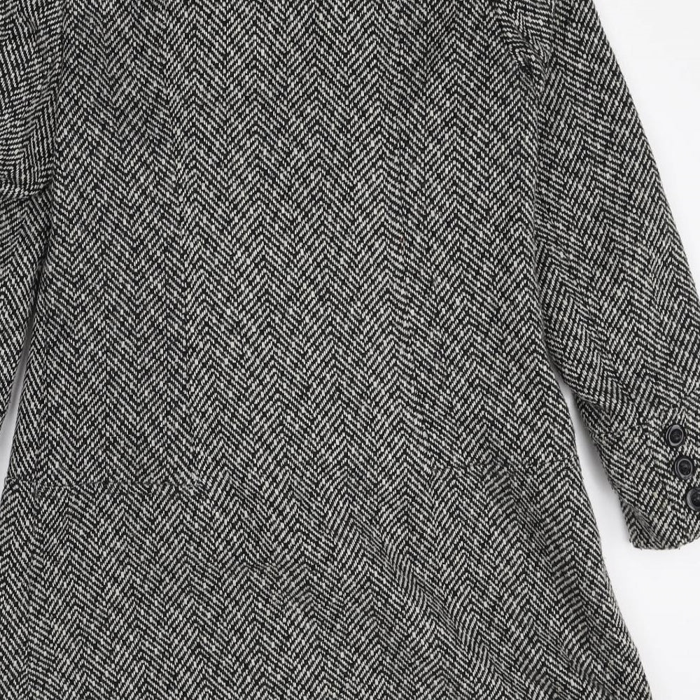 BHS Womens Multicoloured Herringbone Pea Coat Coat Size 12 Button