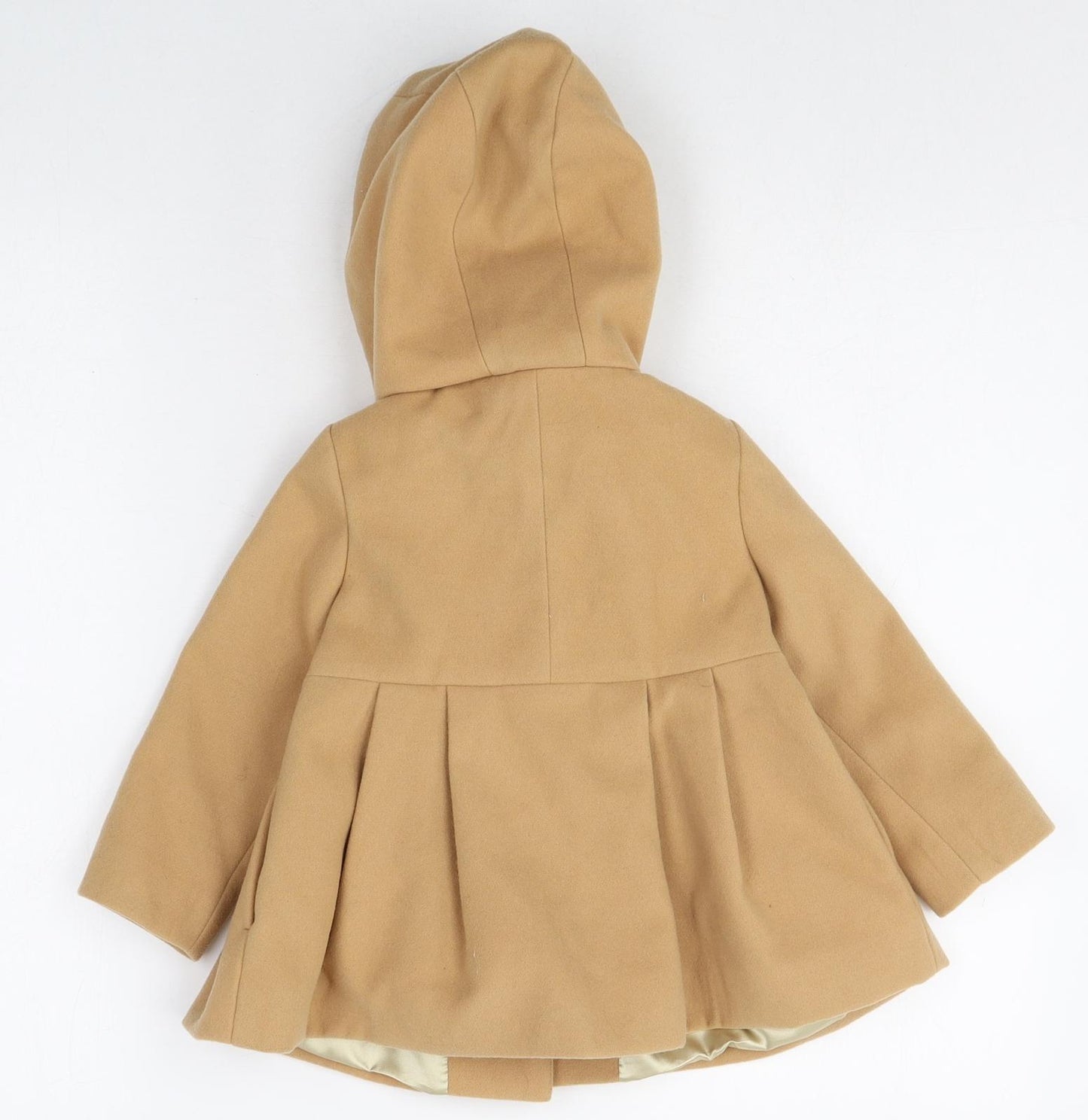 Monsoon Girls Beige Pea Coat Coat Size 12-18 Months Snap - 3D Flower Detail