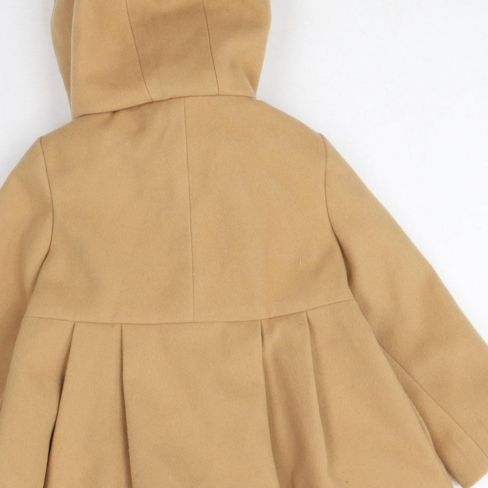 Monsoon Girls Beige Pea Coat Coat Size 12-18 Months Snap - 3D Flower Detail