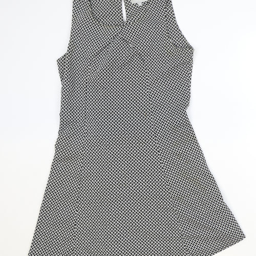 Red Herring Womens Black Geometric Polyester A-Line Size 14 Scoop Neck Button