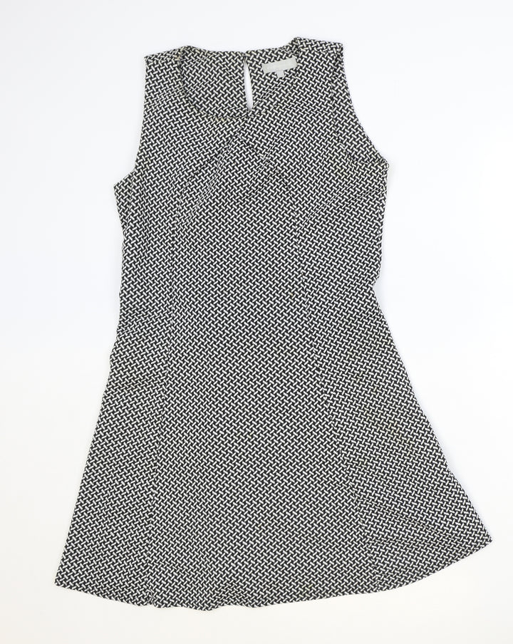 Red Herring Womens Black Geometric Polyester A-Line Size 14 Scoop Neck Button