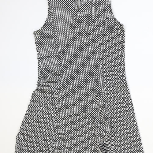 Red Herring Womens Black Geometric Polyester A-Line Size 14 Scoop Neck Button