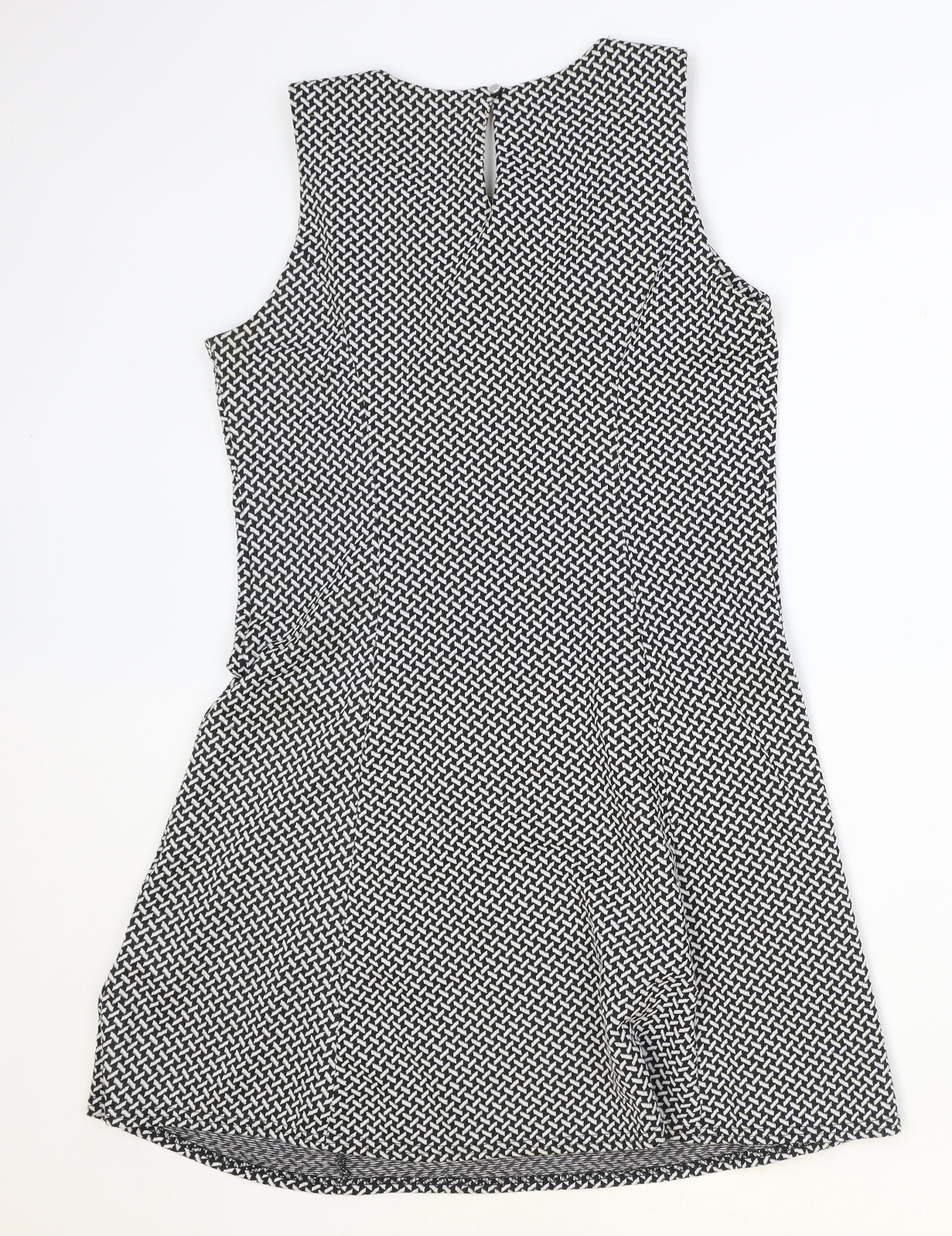 Red Herring Womens Black Geometric Polyester A-Line Size 14 Scoop Neck Button