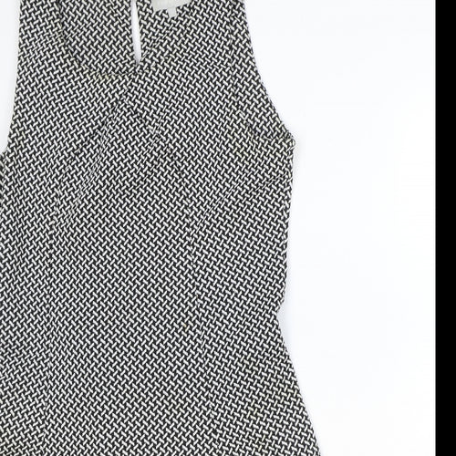 Red Herring Womens Black Geometric Polyester A-Line Size 14 Scoop Neck Button