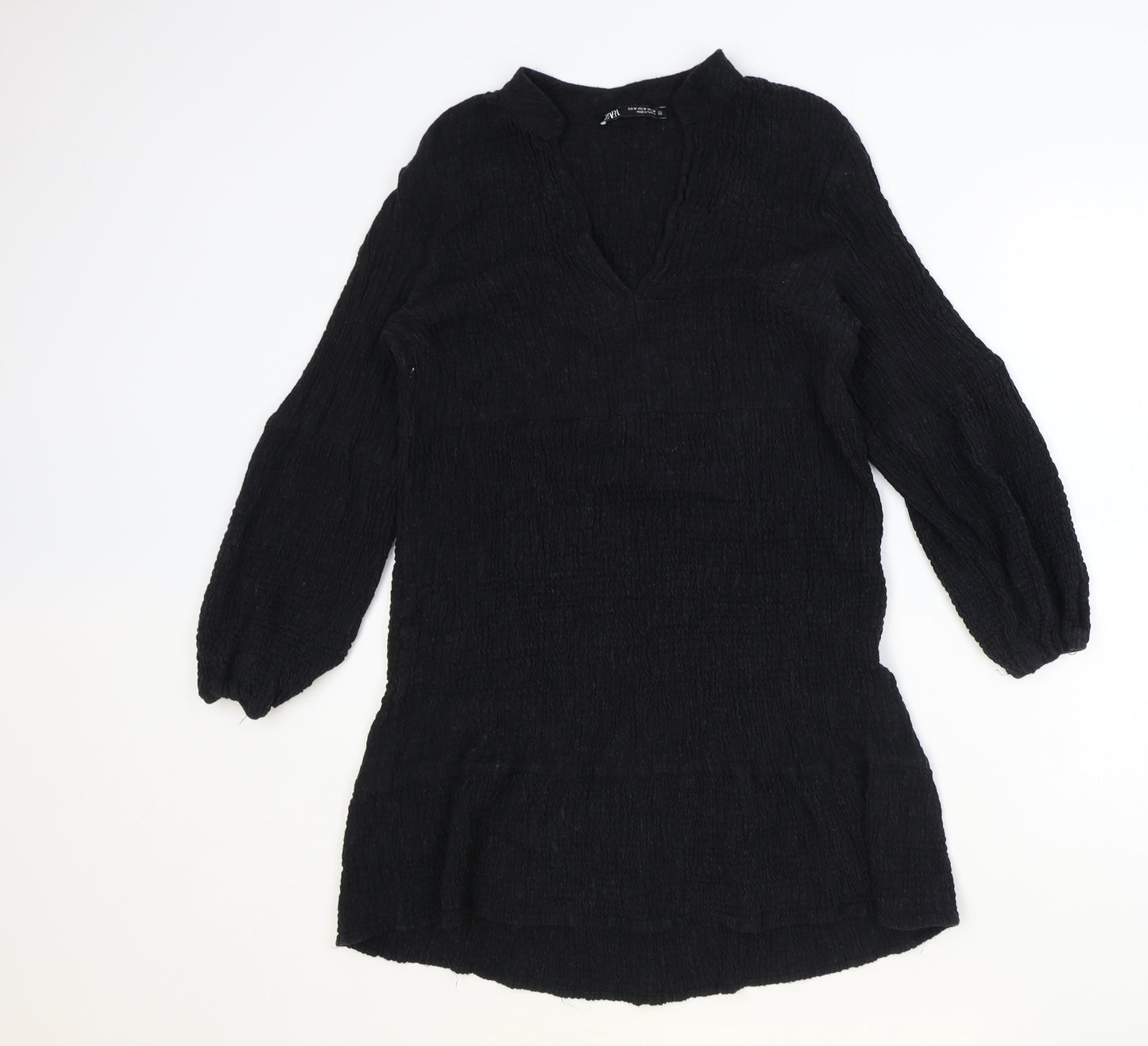 Zara Womens Black Polyester A-Line Size M V-Neck Pullover