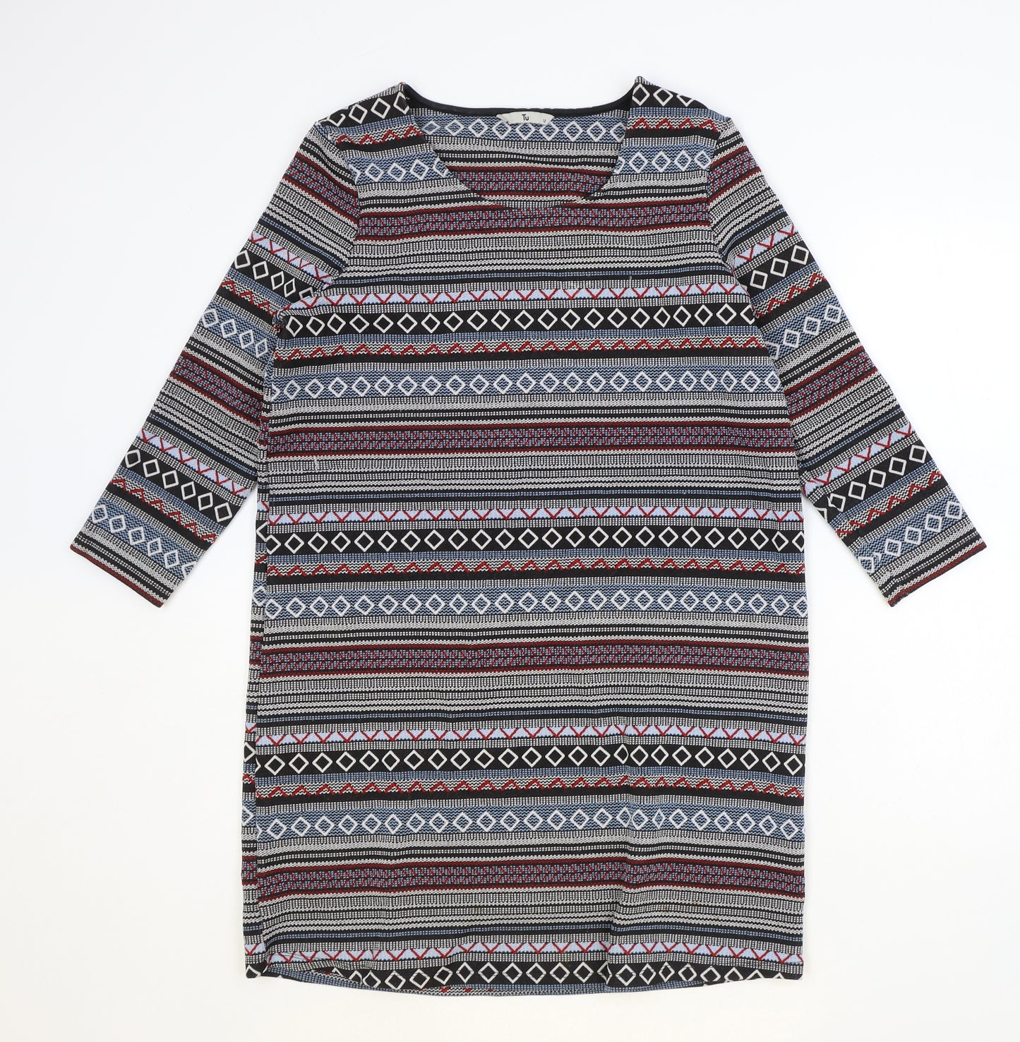 TU Womens Multicoloured Geometric Polyester Shift Size 12 Scoop Neck Pullover