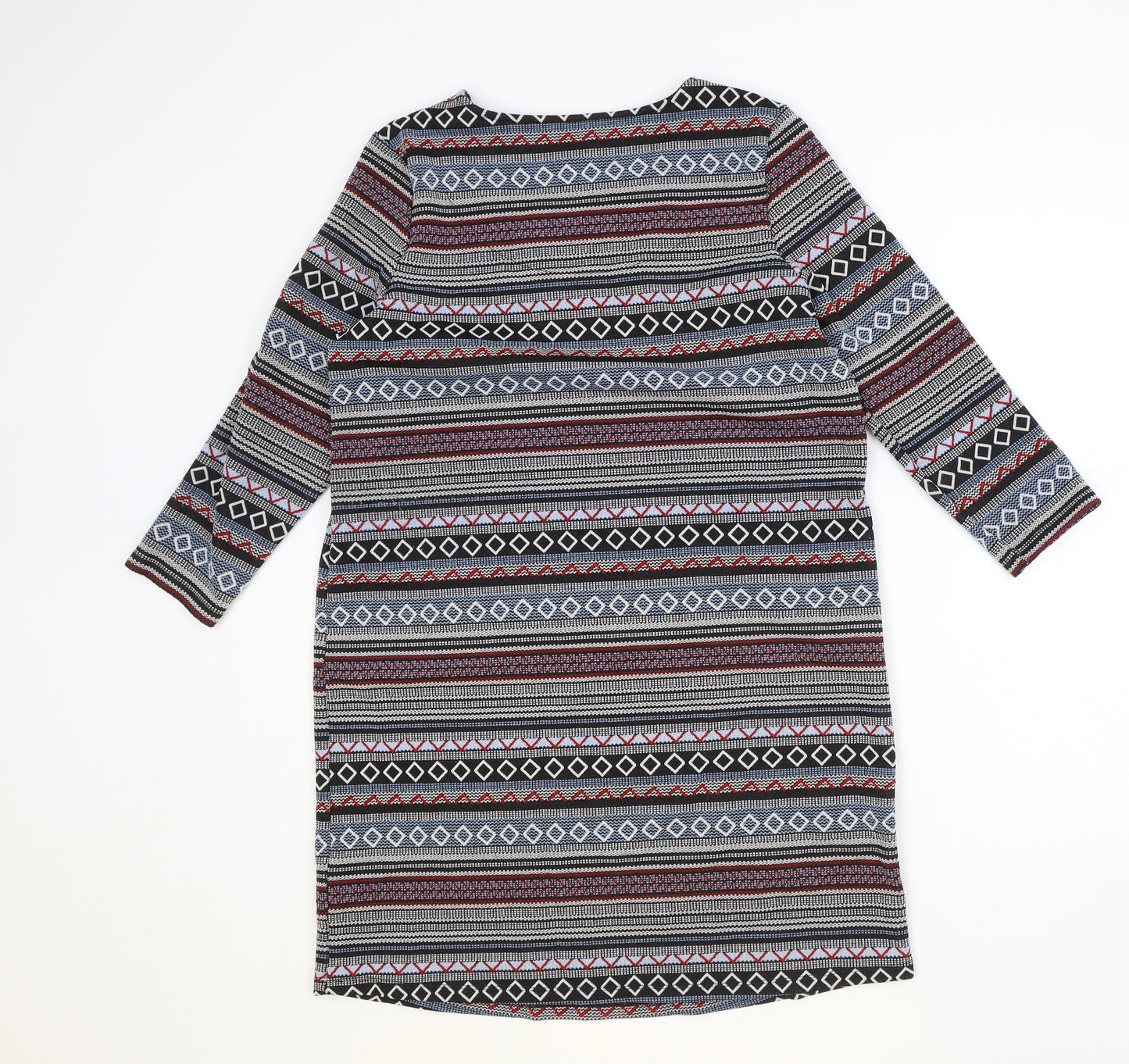 TU Womens Multicoloured Geometric Polyester Shift Size 12 Scoop Neck Pullover