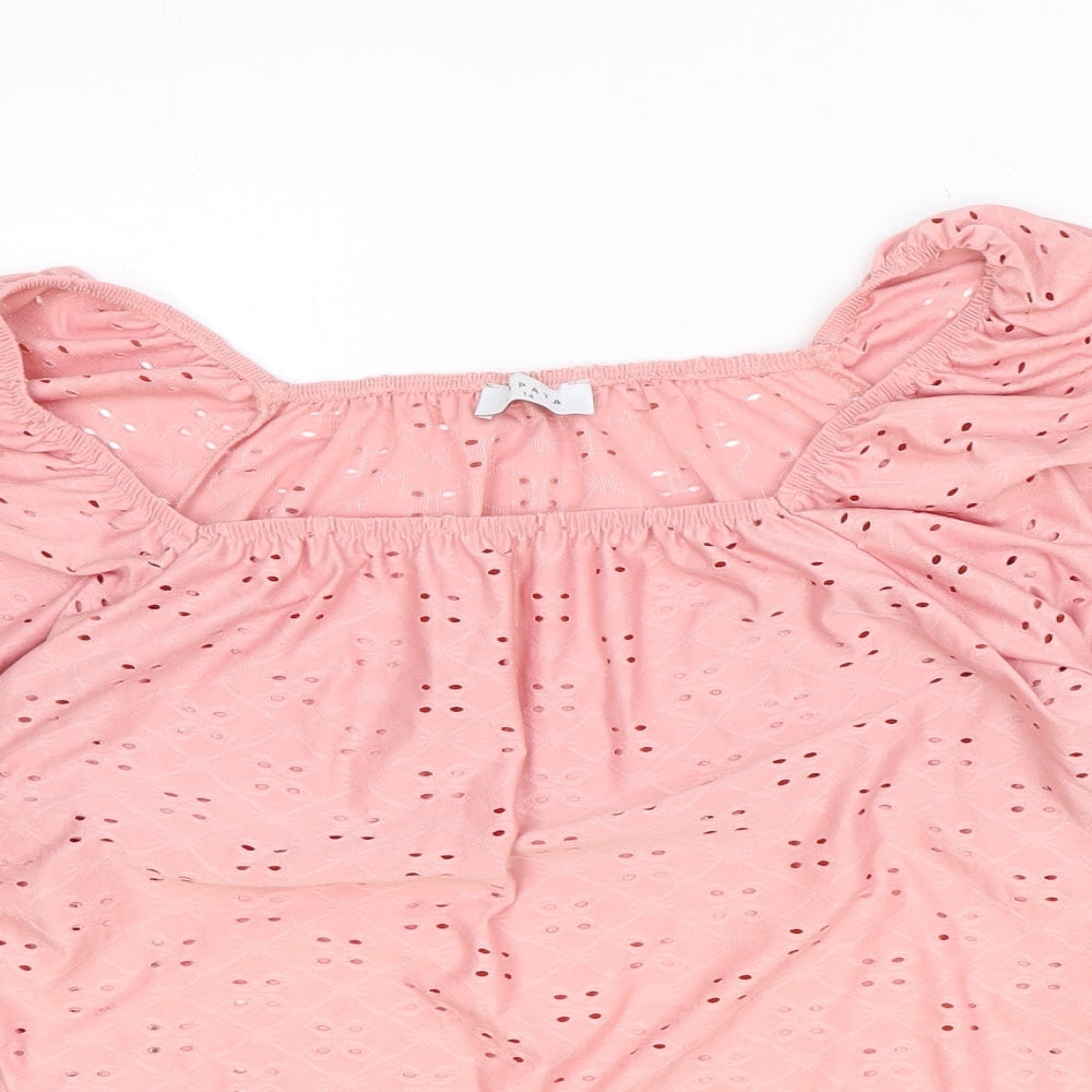 Papaya Womens Pink Polyester Basic Blouse Size 14 Square Neck