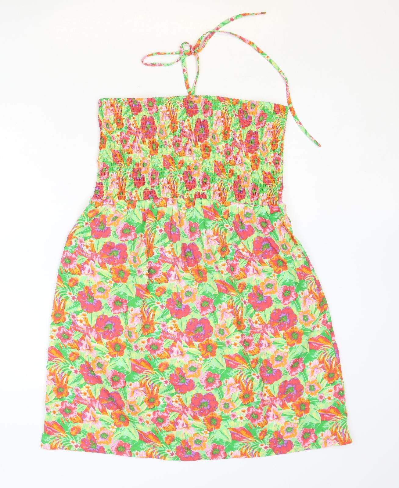 Primark Womens Multicoloured Floral Polyester Skater Dress Size M Halter Tie