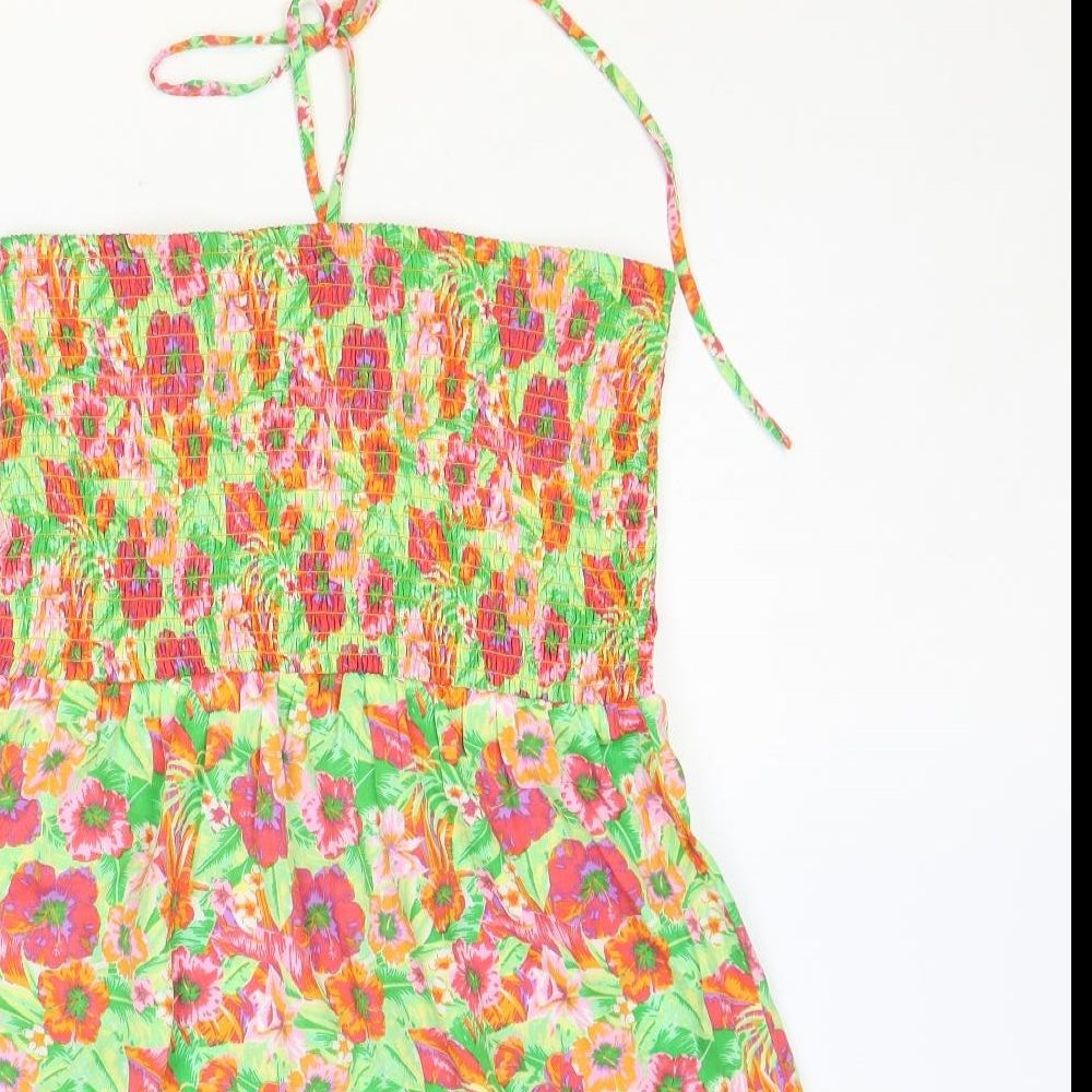Primark Womens Multicoloured Floral Polyester Skater Dress Size M Halter Tie