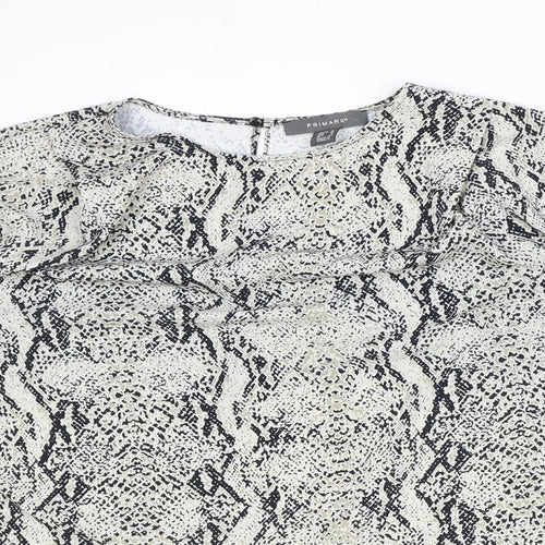 Primark Womens Beige Animal Print Polyester Basic Blouse Size 12 Round Neck - Snake Print