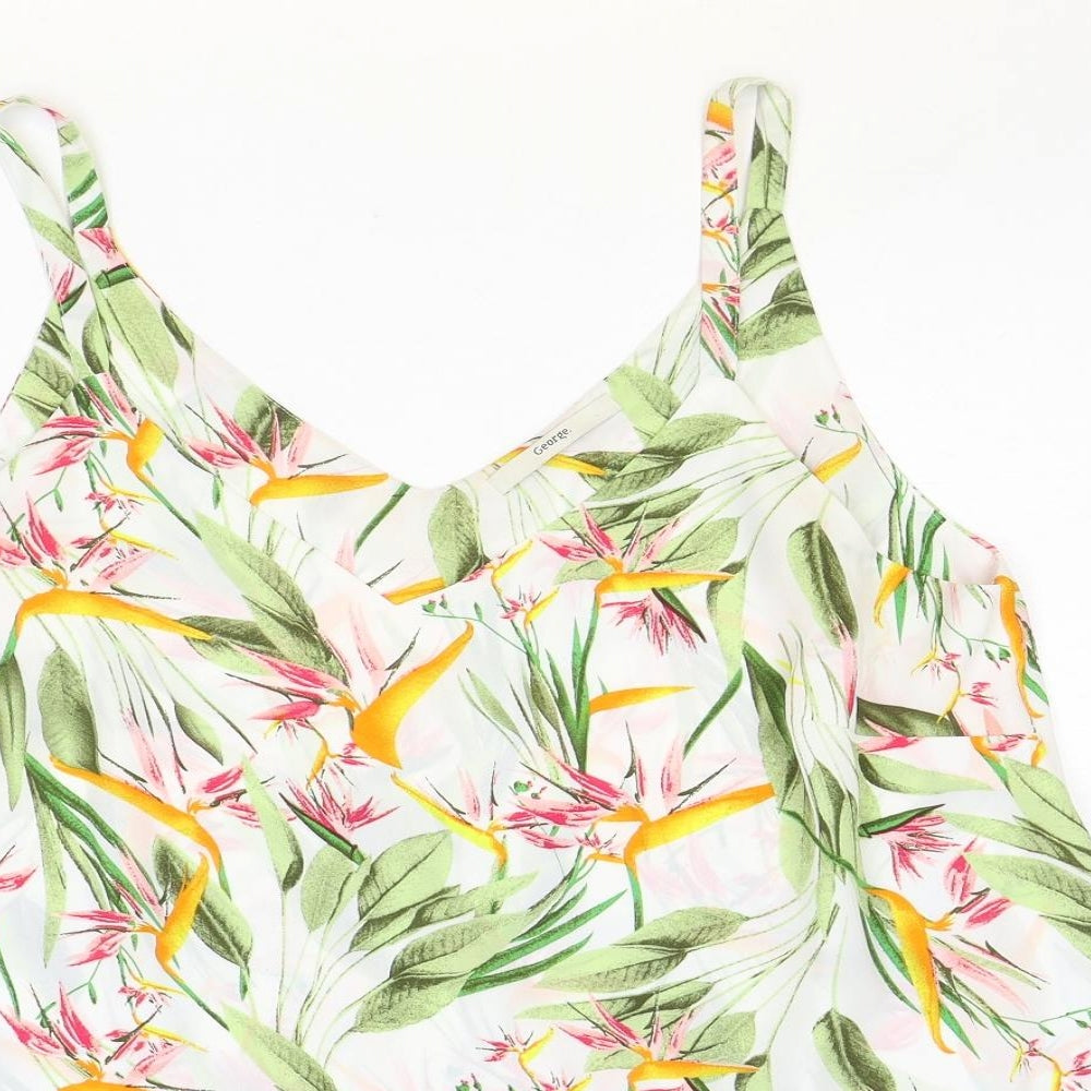 George Womens Ivory Geometric Polyester Basic T-Shirt Size 16 V-Neck - Leaf Print