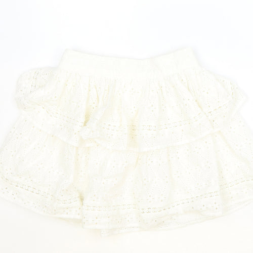 Made in India Womens Ivory Geometric Cotton Skater Skirt Size 4 Zip