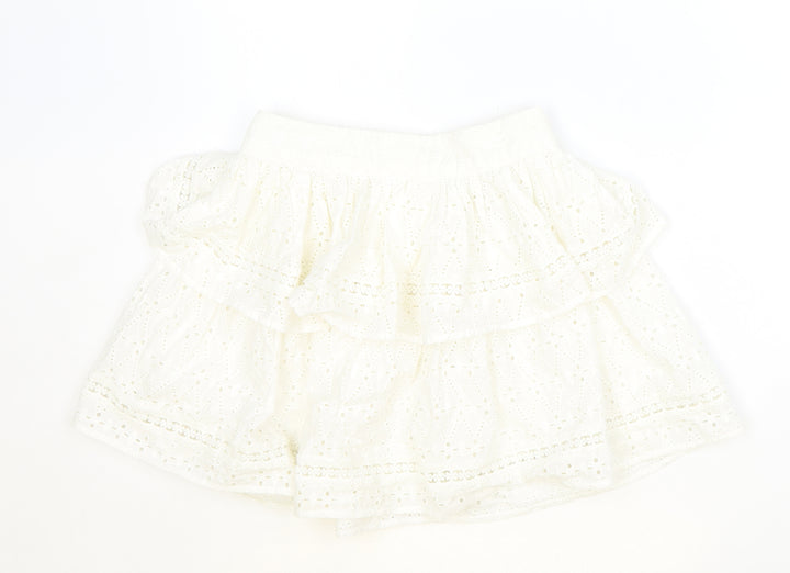 Made in India Womens Ivory Geometric Cotton Skater Skirt Size 4 Zip